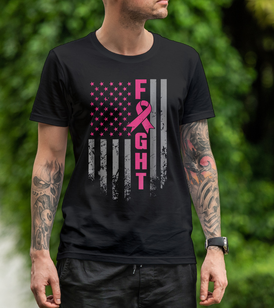 Breast Cancer Awareness American Flag Fight T-Shirt