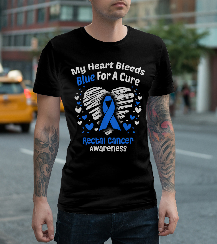 My Heart Bleeds Blue For A Cure Rectal Cancer Awareness T-Shirt