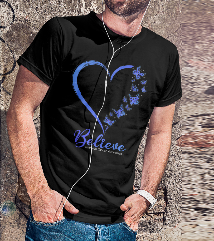 Believe Butterfly Stomach Cancer Awareness T-Shirt
