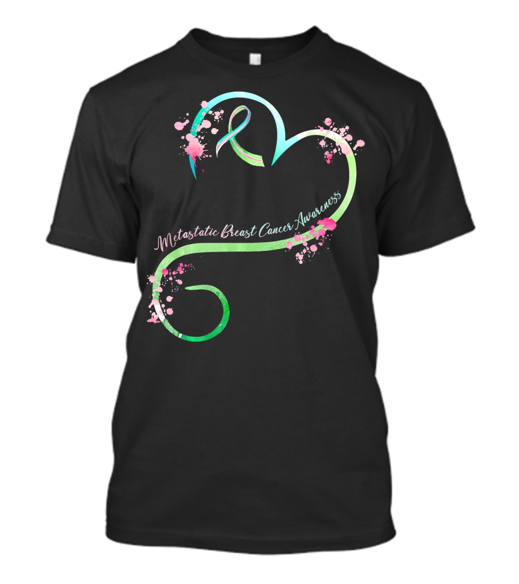 Metastatic Breast Cancer Awareness Heart Ribbon Splatters T-Shirt