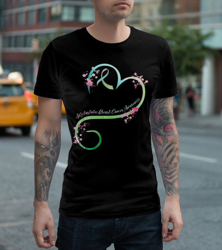 Metastatic Breast Cancer Awareness Heart Ribbon Splatters T-Shirt