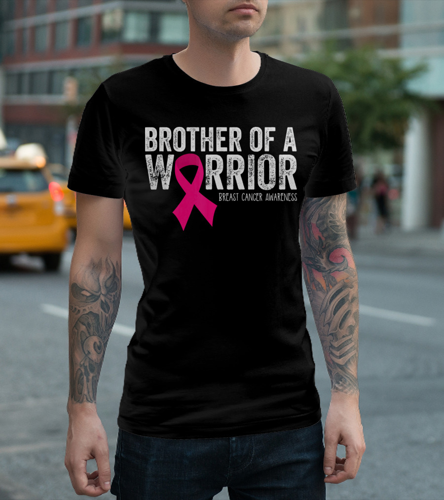 Brother Of A Warrior Pink Ribbon Breast Cancer Awareness T-Shirt