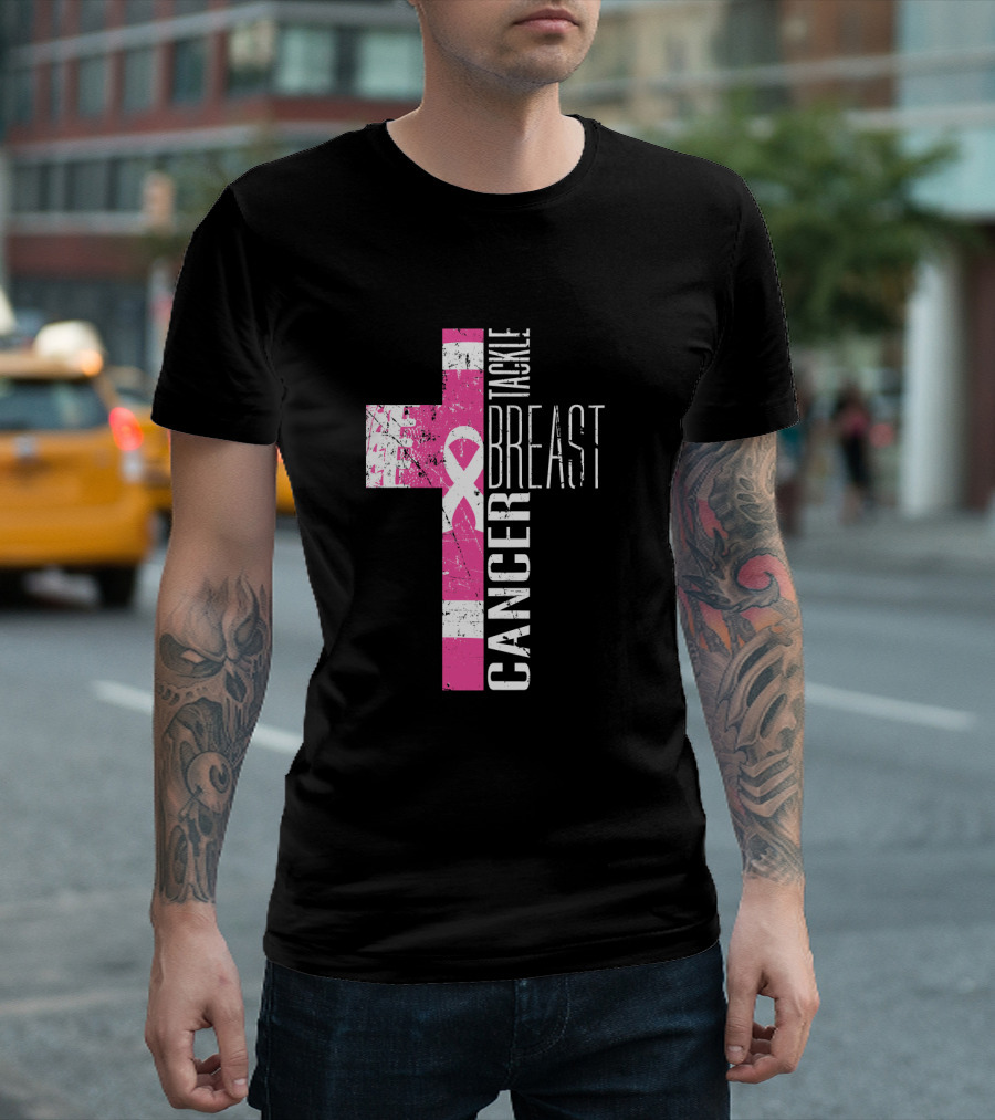 Tackle Breast Cancer Pink Ribbon Cross T-Shirt