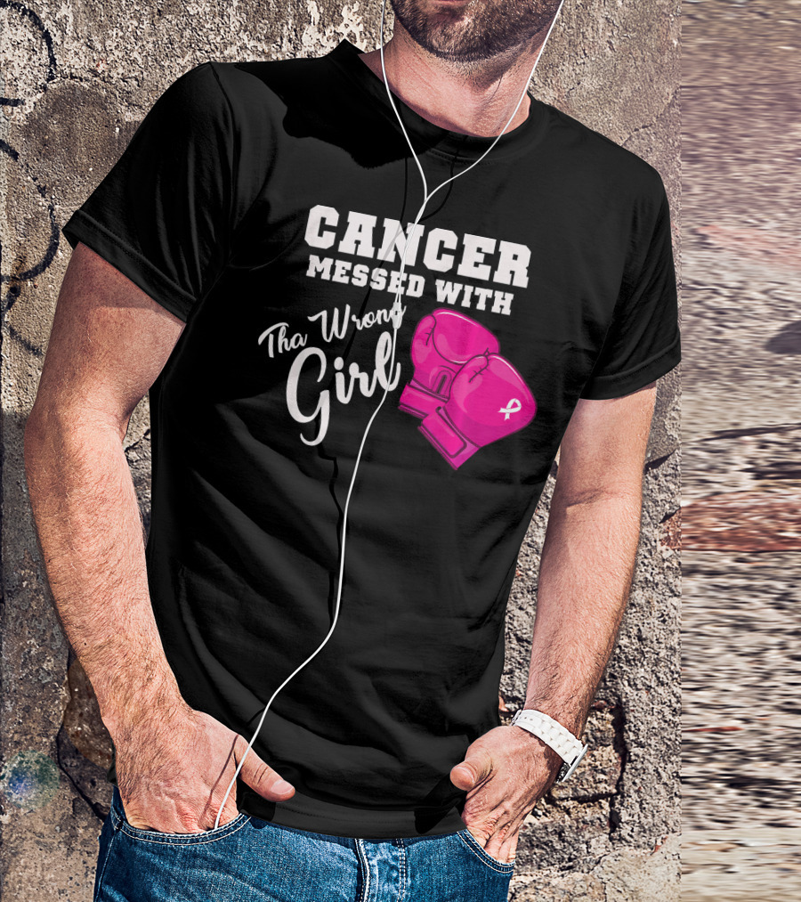 Cancer Messed With The Wrong Girl Boxing Gloves Breast Cancer Awareness T-Shirt