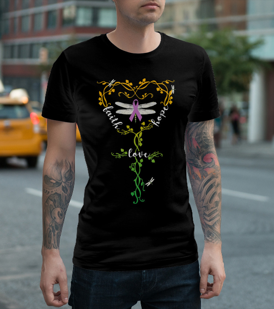Faith Hope Love Pancreatic Cancer Dragonfly Awareness T-Shirt