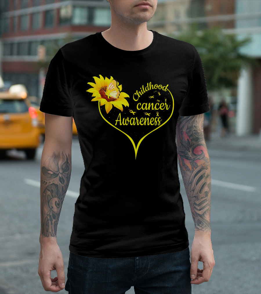 Childhood Cancer Awareness Flower Butterfly Gold T-Shirt