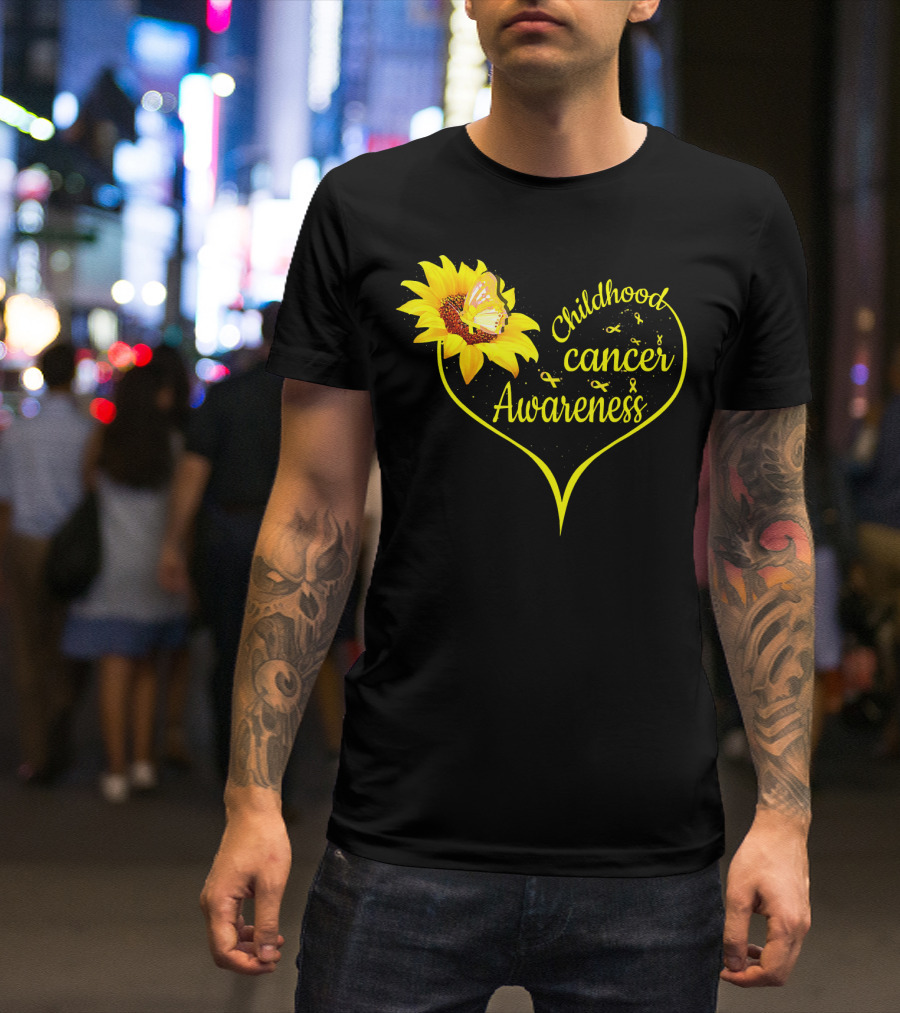 Childhood Cancer Awareness Flower Butterfly Gold T-Shirt