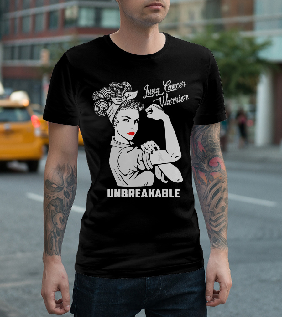 Lung Cancer Warrior Unbreakable Rosie the Riveter T-Shirt