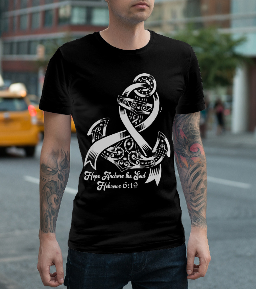 Hope Anchors the Soul Hebrews 6:19 Lung Cancer Awareness T-Shirt