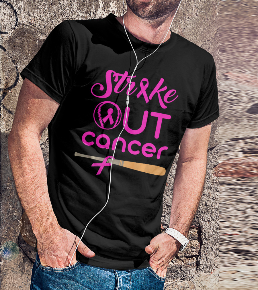 Strike Out Cancer Pink Ribbon Baseball Bat T-Shirt