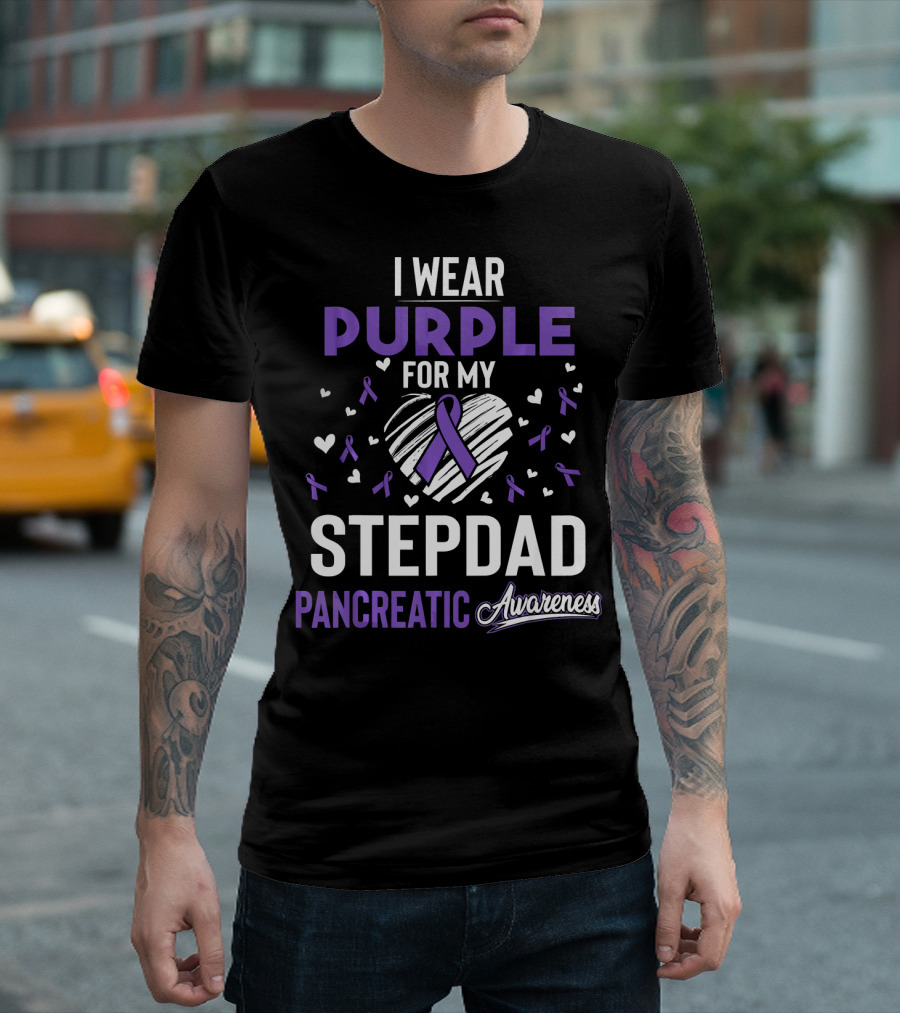 I Wear Purple For My Stepdad Pancreatic Awareness T-Shirt