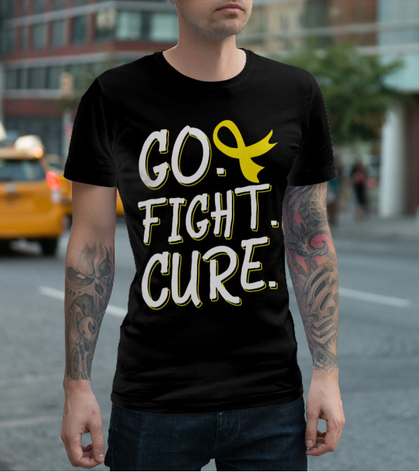 Go Fight Cure Childhood Cancer Gold Ribbon Awareness T-Shirt