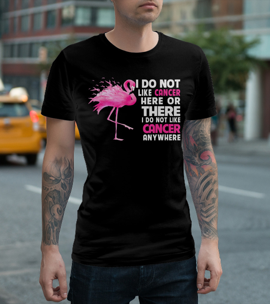I Do Not Like Cancer Anywhere Pink Flamingo Breast Cancer Awareness T-Shirt