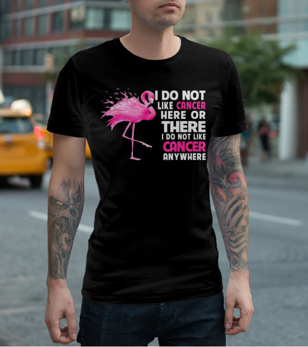 I Do Not Like Cancer Anywhere Pink Flamingo Breast Cancer Awareness T-Shirt