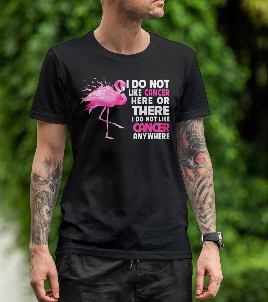 I Do Not Like Cancer Anywhere Pink Flamingo Breast Cancer Awareness T-Shirt