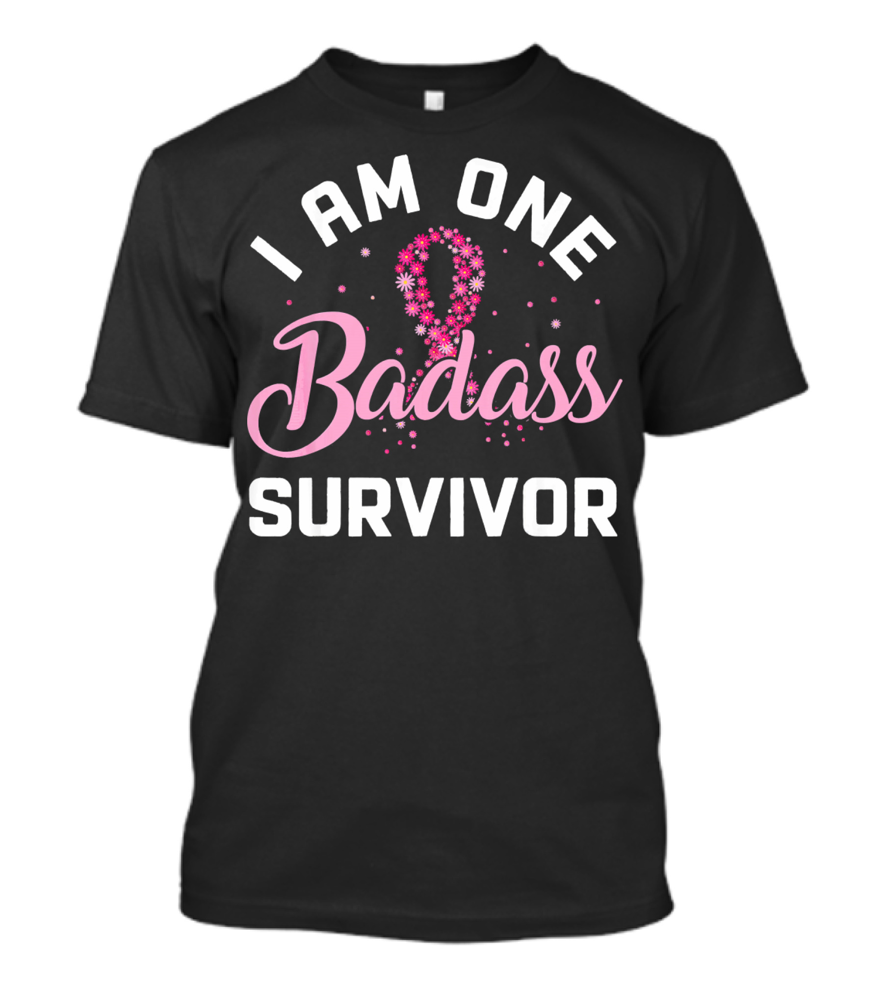 I Am One Badass Survivor Breast Cancer Ribbon Floral T-Shirt