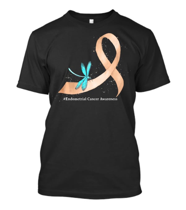 Hippie Dragonfly Peach Ribbon #Endometrial Cancer Awareness T-Shirt