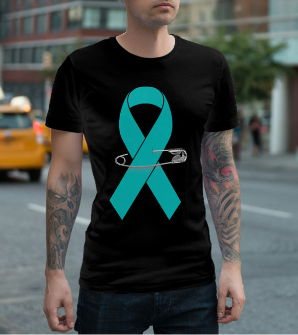 Ovarian Cancer Awareness Walk Support Ribbon With Safety Pin T-Shirt