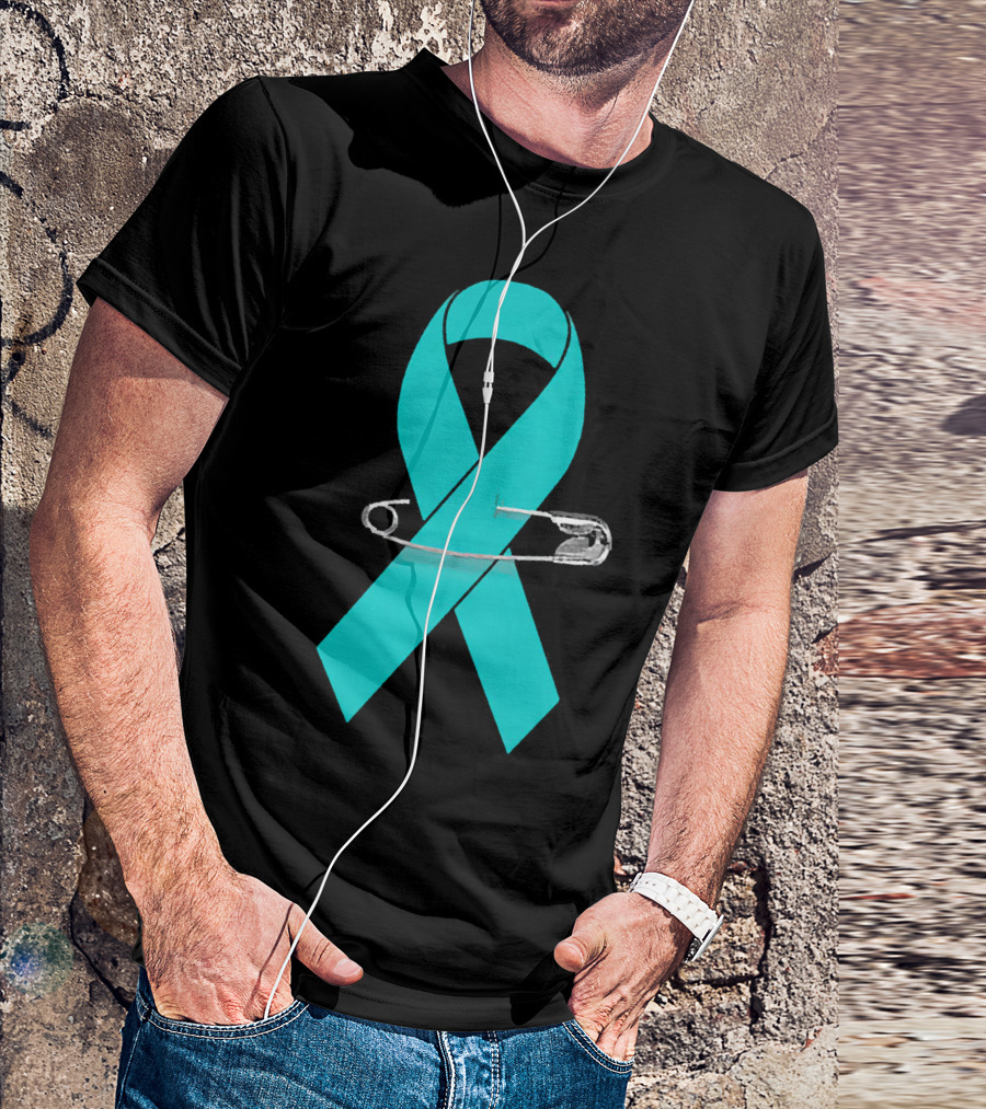 Ovarian Cancer Awareness Walk Support Ribbon With Safety Pin T-Shirt