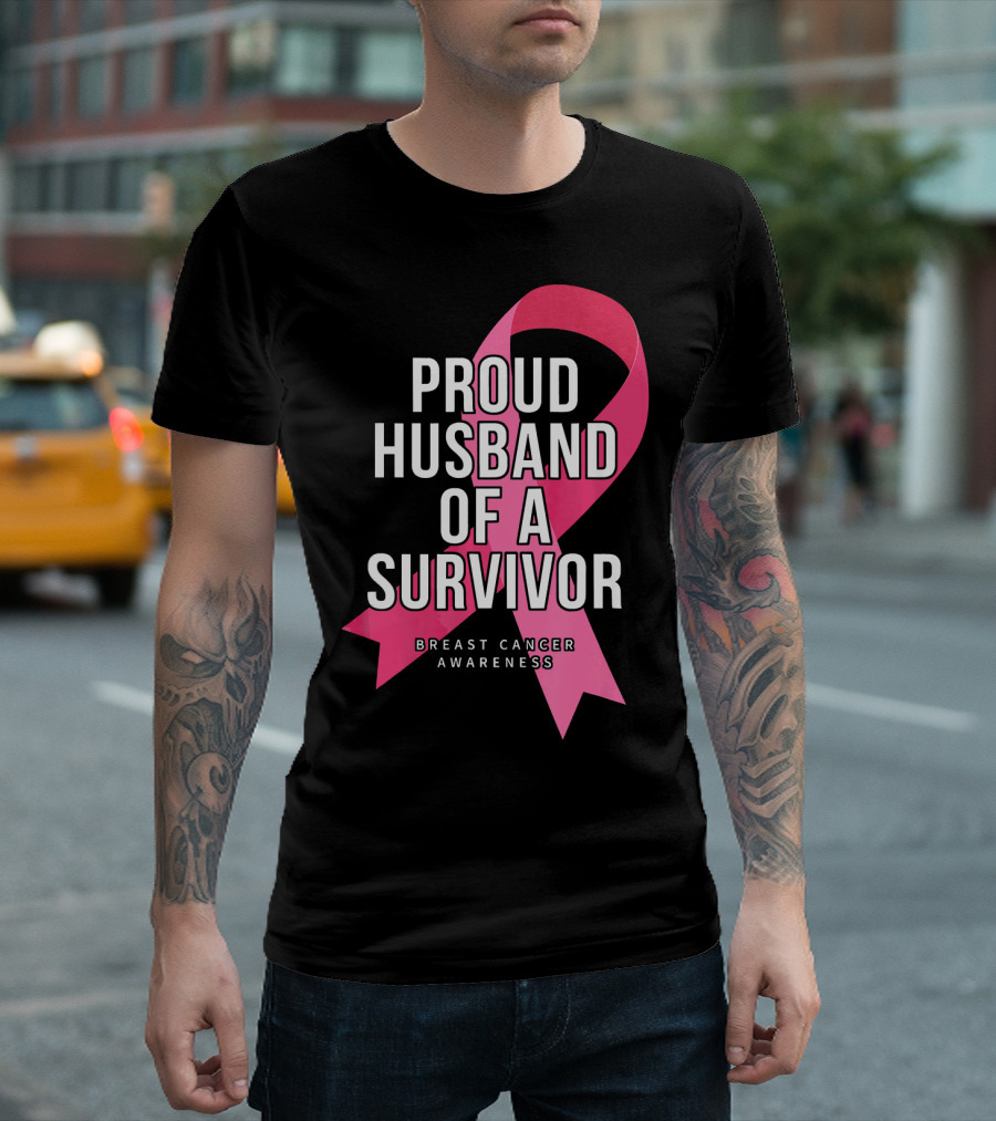 Proud Husband of a Survivor Breast Cancer Awareness Pink T-Shirt