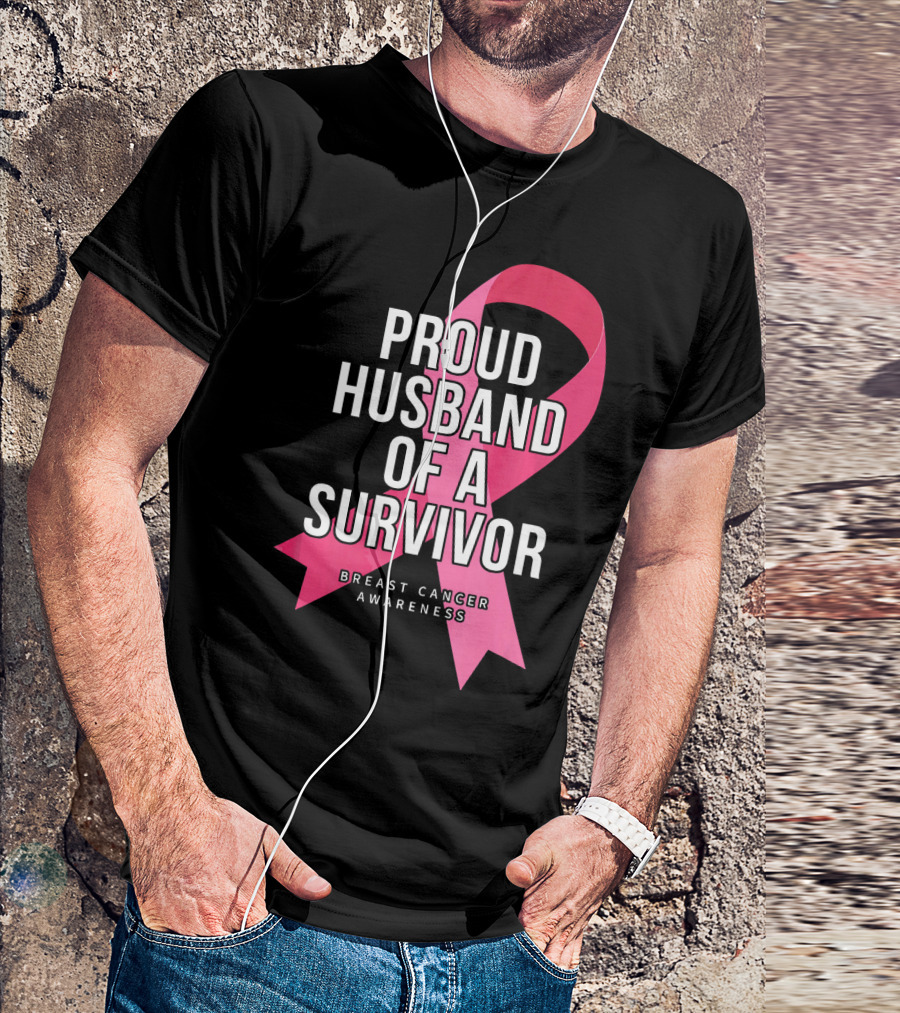 Proud Husband Of A Survivor Breast Cancer Awareness Pink T-Shirt