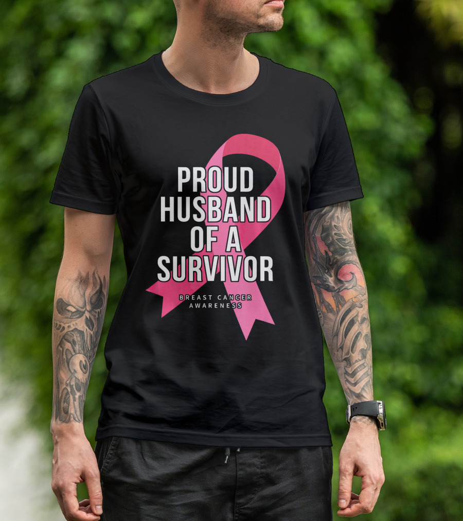 Proud Husband Of A Survivor Breast Cancer Awareness Pink T-Shirt