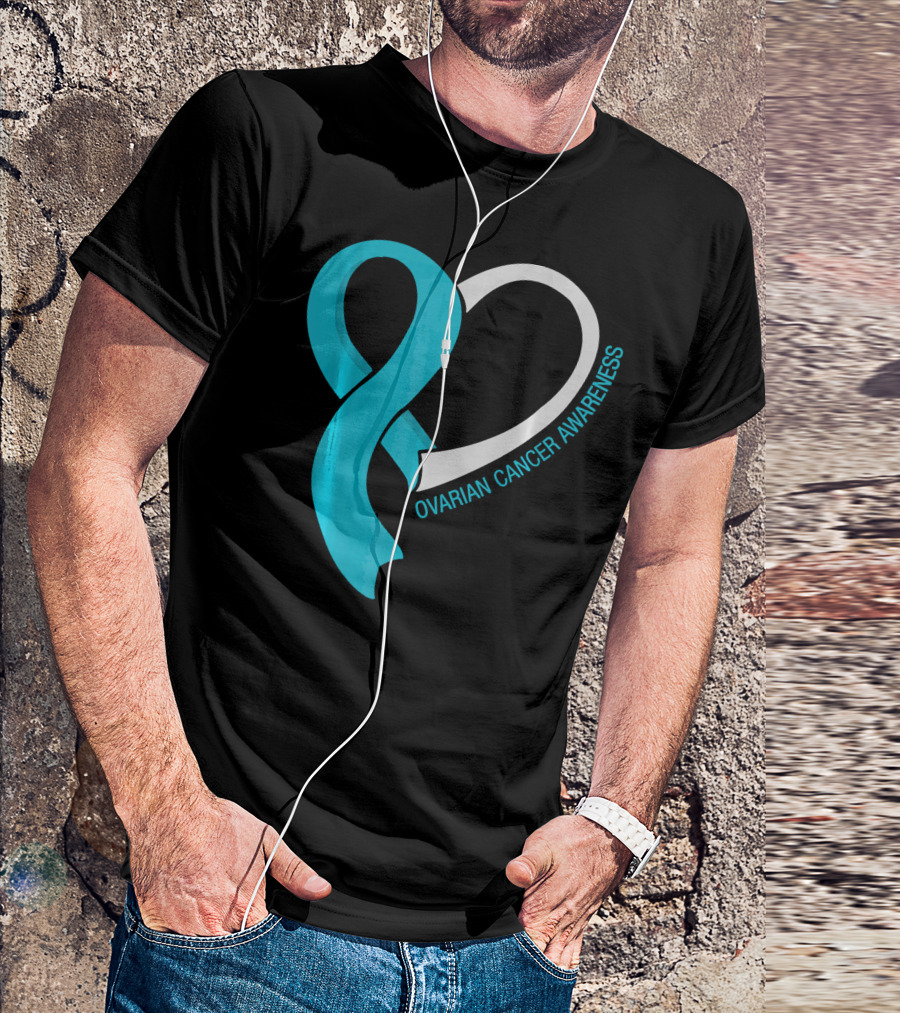 Ovarian Cancer Teal Heart Ribbon Awareness T-Shirt