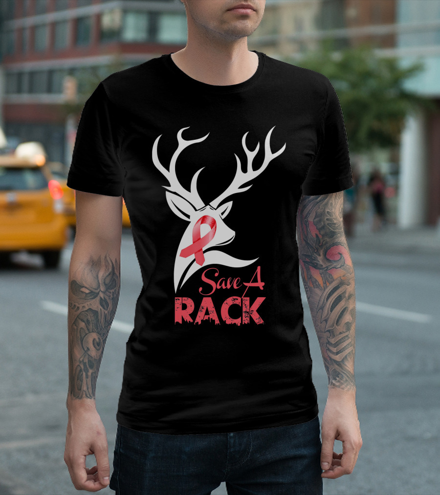 Save A Rack Breast Cancer Awareness Pink Ribbon Deer Antlers T-Shirt