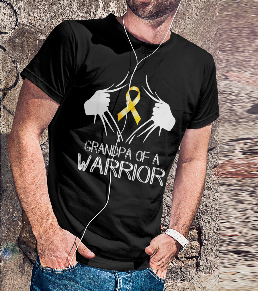 Grandpa Of A Warrior Childhood Cancer Gold T-Shirt