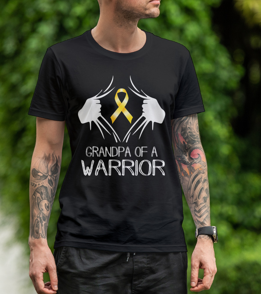 Grandpa Of A Warrior Childhood Cancer Gold T-Shirt