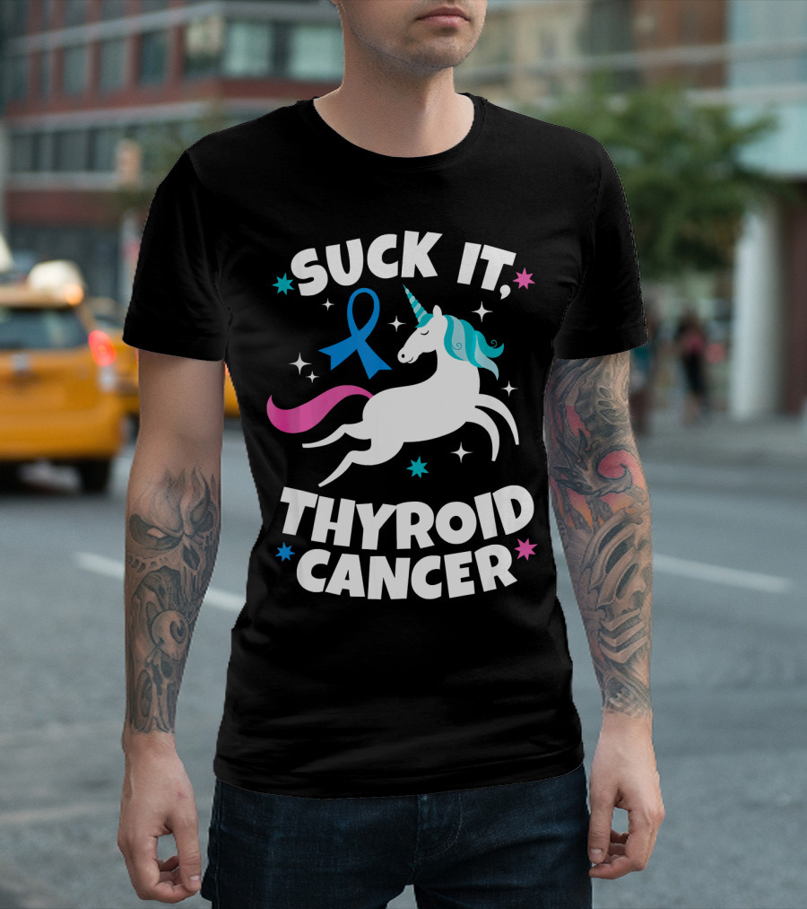 Suck It Thyroid Cancer Unicorn Blue T-Shirt