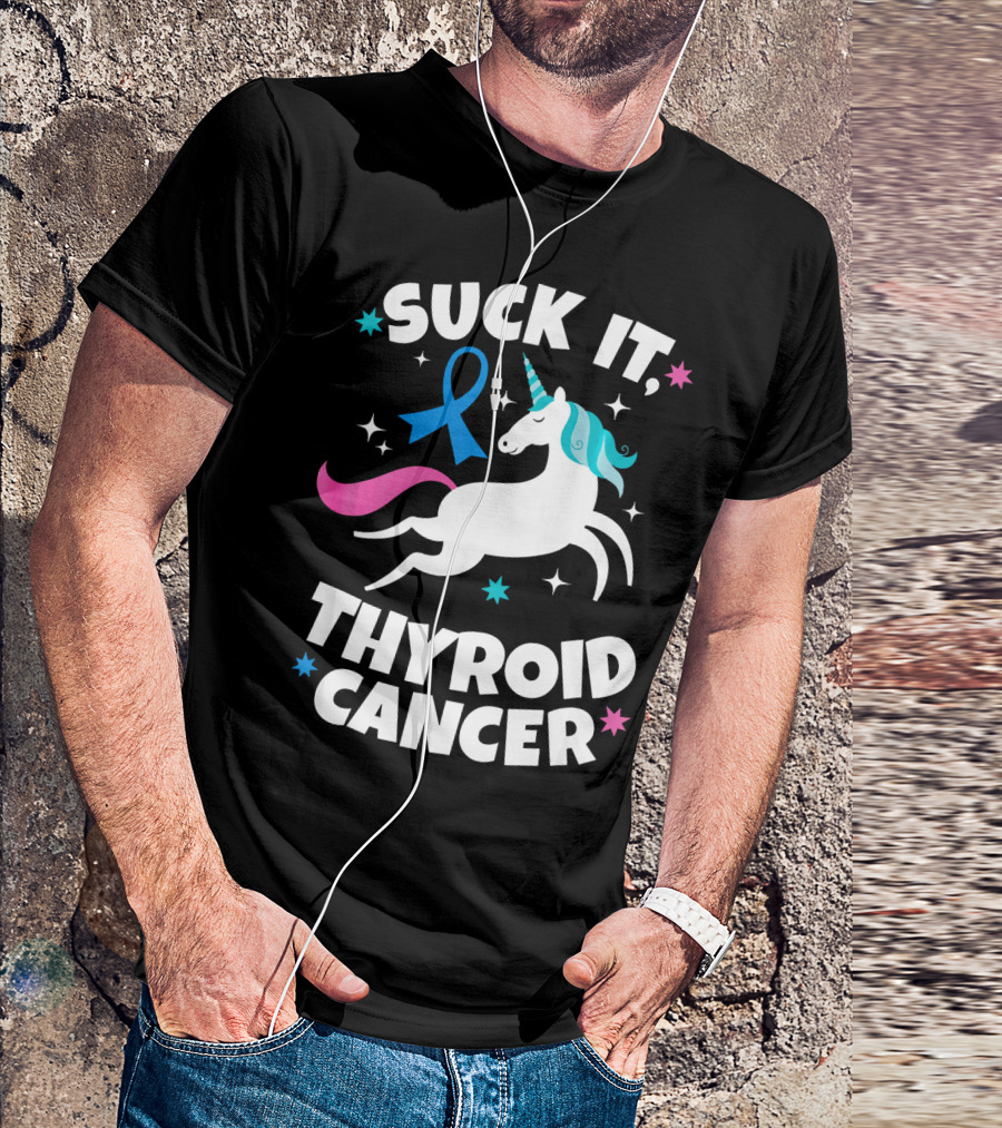 Suck It Thyroid Cancer Unicorn Blue T-Shirt