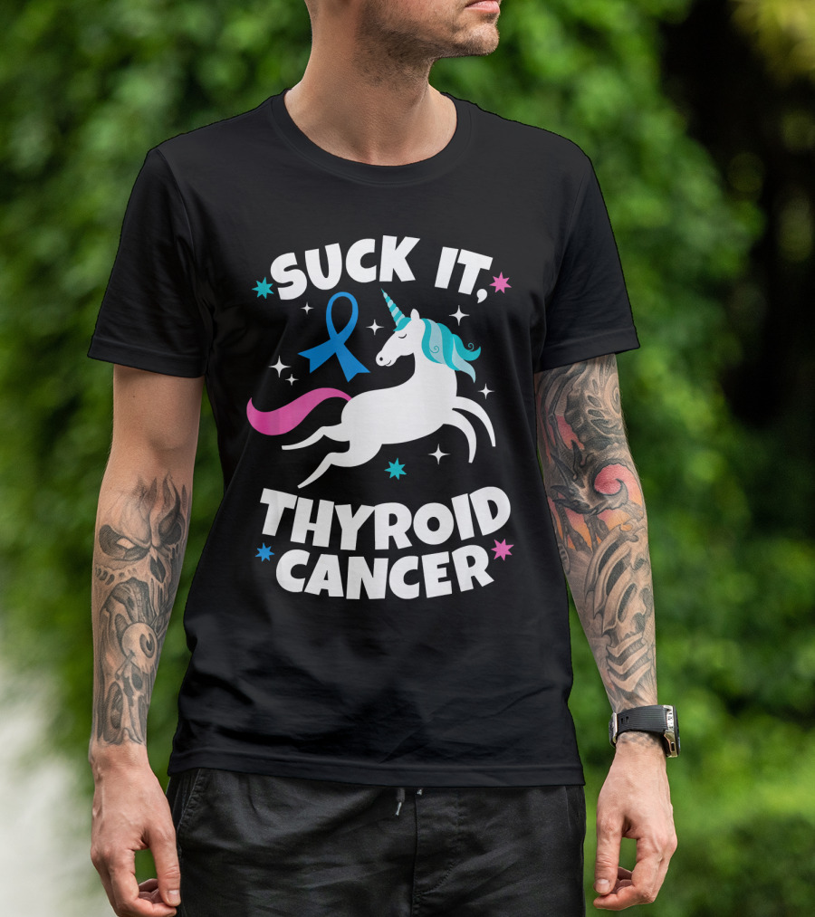 Suck It Thyroid Cancer Unicorn Blue T-Shirt