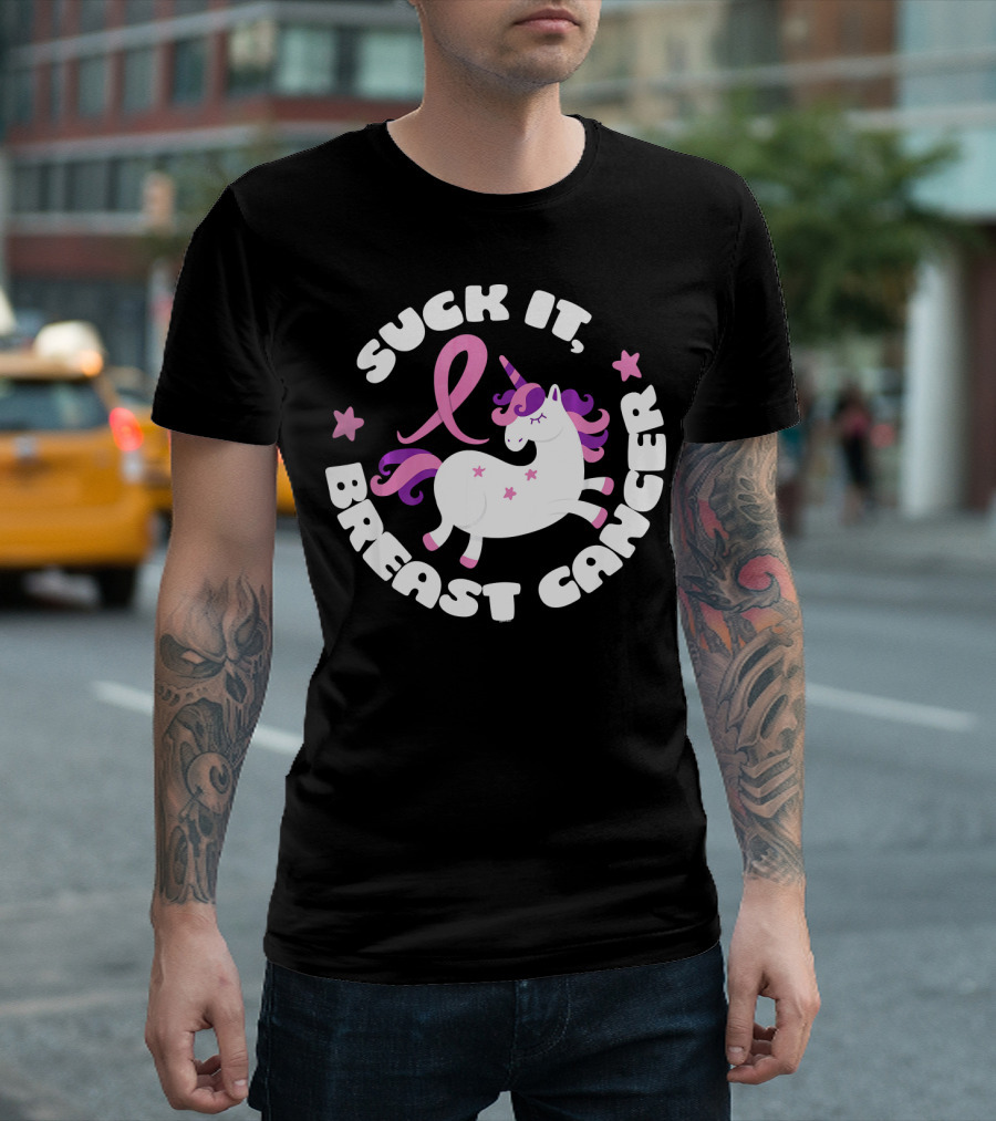 Suck It Breast Cancer Unicorn Pink T-Shirt