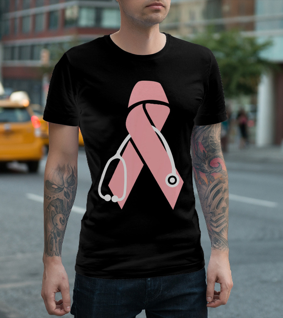 Nurse Doctor Family Friend Brea Pink Ribbon Stethoscope T-Shirt