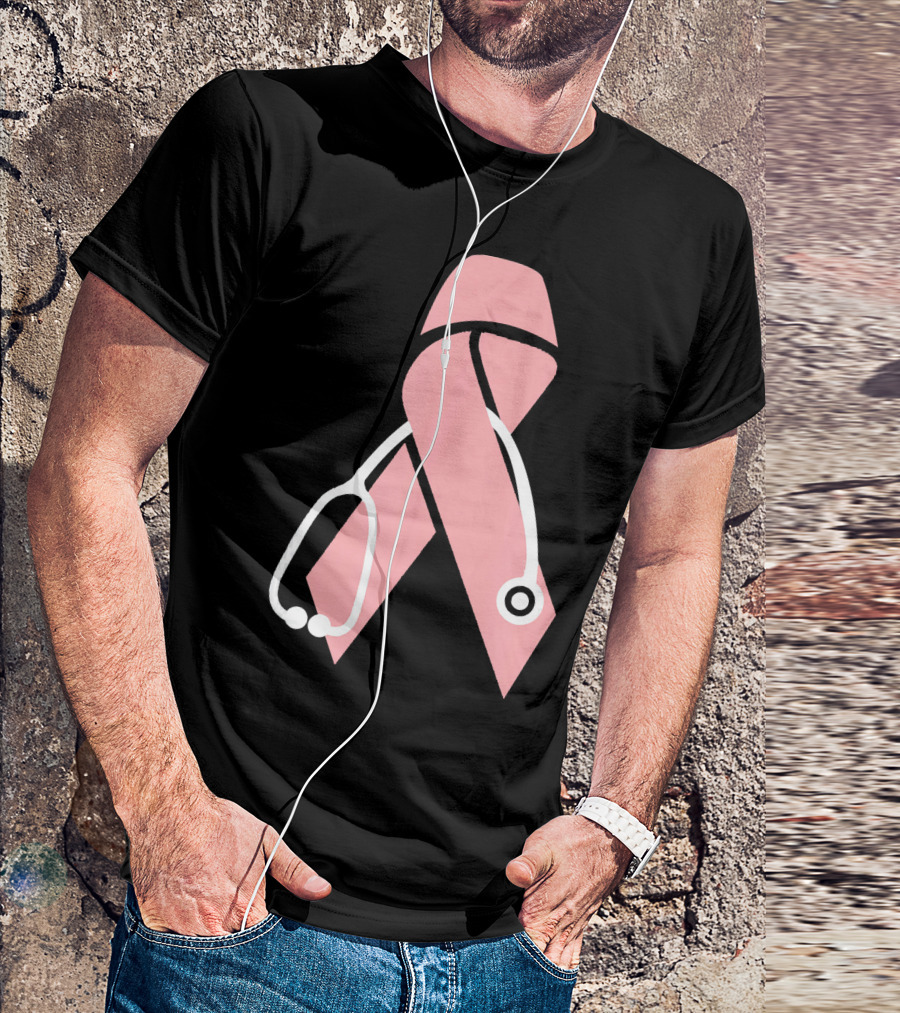 Nurse Doctor Family Friend Brea Pink Ribbon Stethoscope T-Shirt