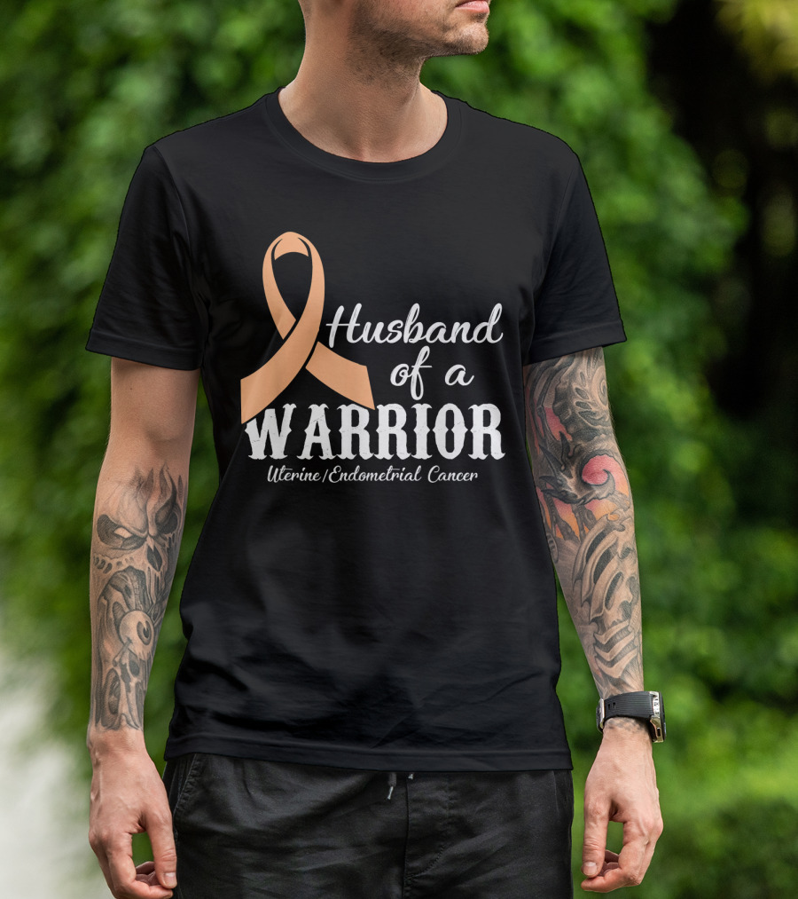Husband Of A Warrior Uterine Endometrial Cancer T-Shirt