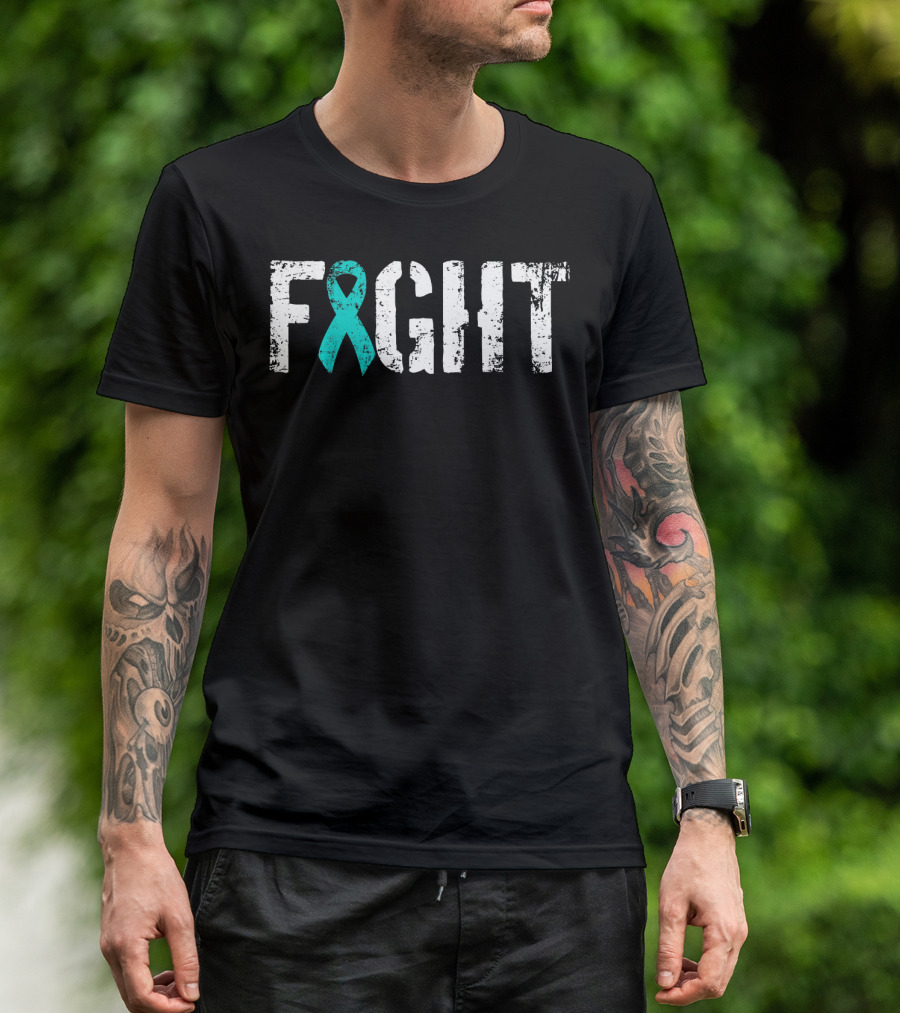 Fight Ovarian Cancer Teal Ribbon Combat T-Shirt