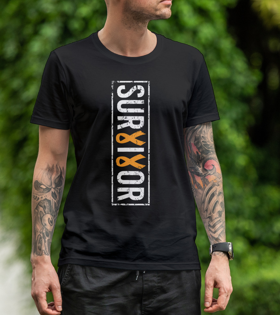 Leukemia Survivor Vertical Orange Ribbon Cancer T-Shirt