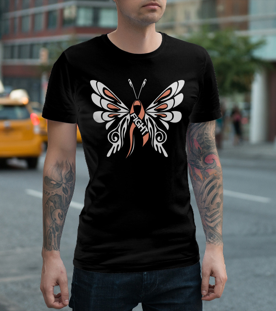 Uterine Cancer Awareness Butterfly Ribbon Fight T-Shirt