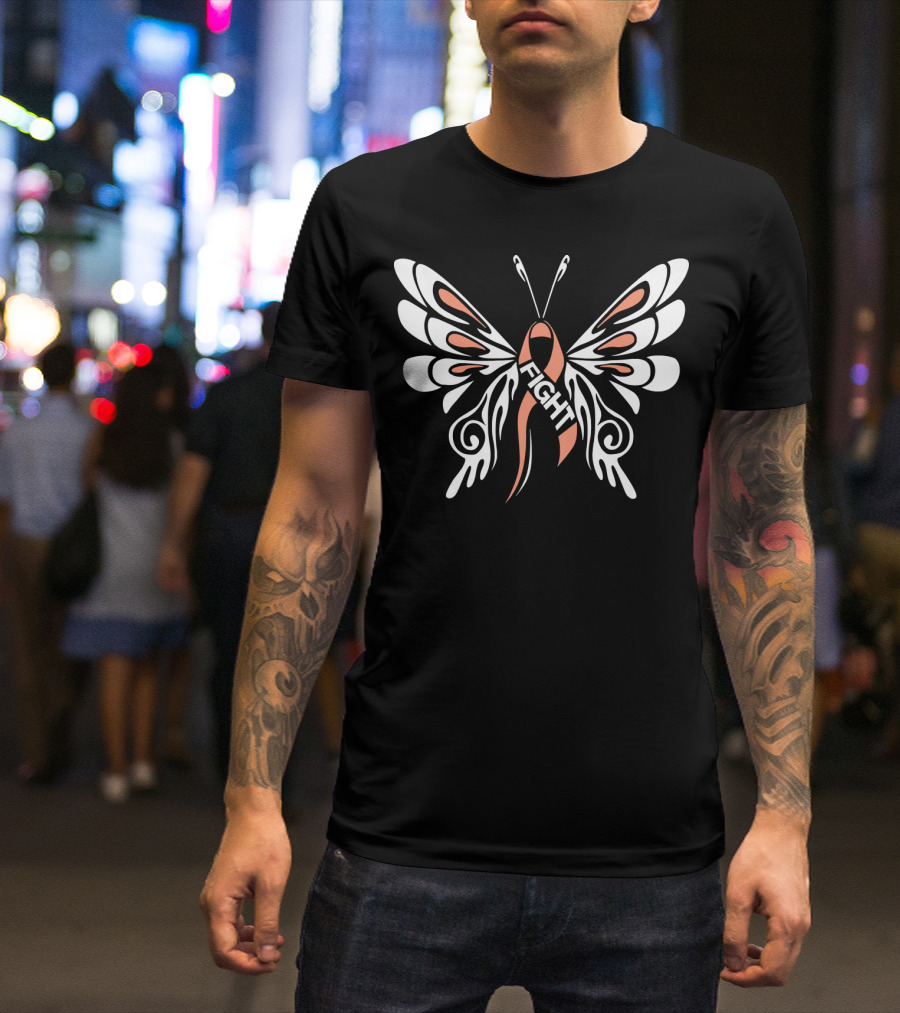 Uterine Cancer Awareness Butterfly Ribbon Fight T-Shirt
