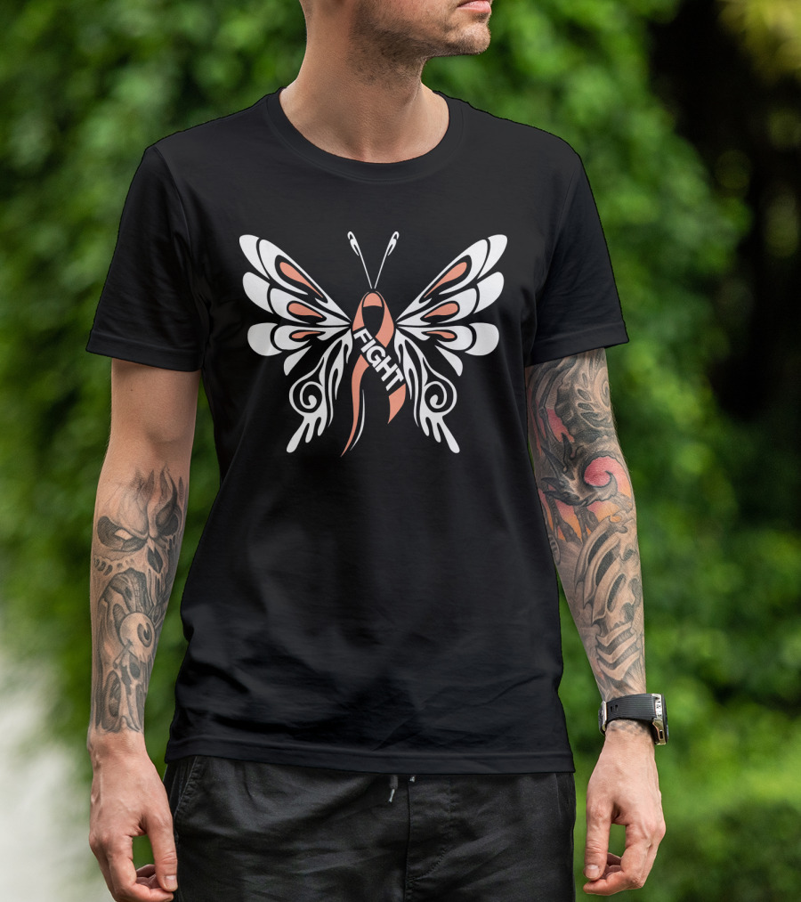 Uterine Cancer Awareness Butterfly Ribbon Fight T-Shirt