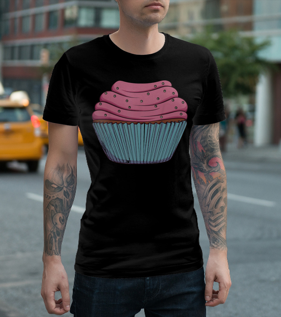 Cupcake Pink Swirled Icing Blue Wrapper T-Shirt