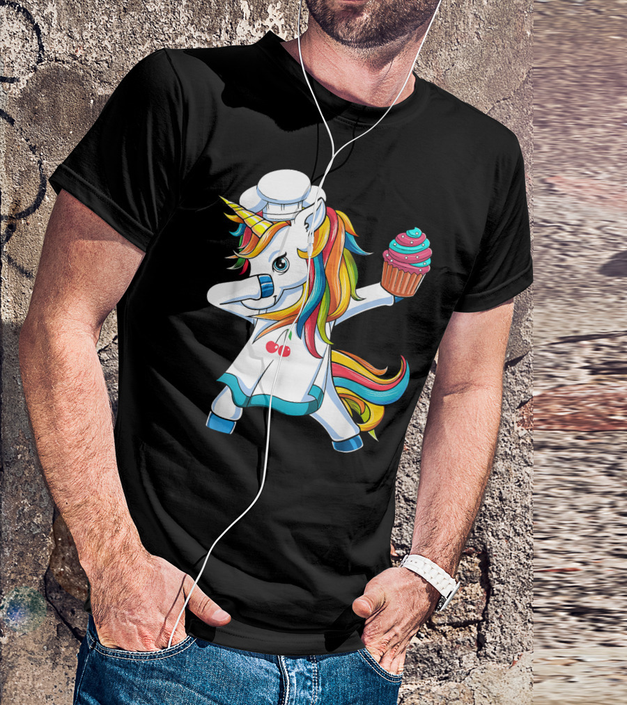 Dabbing Unicorn Rainbow Chef With Cupcake T-Shirt