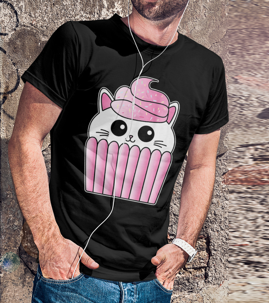 Kawaii Cat Cupcake Muffin In Pink Sweet Delight T-Shirt