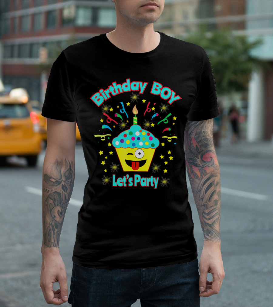 Birthday Boy Let's Party Emoji Cupcake T-Shirt