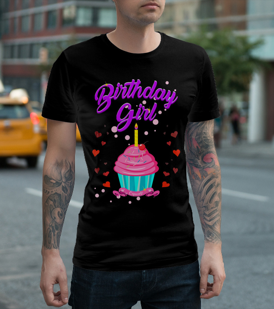 Birthday Girl Cupcake with Heart and Candle T-Shirt