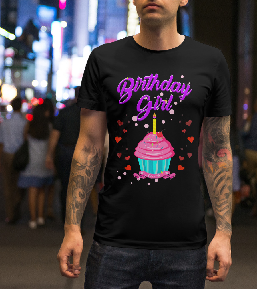 Birthday Girl Cupcake With Heart And Candle T-Shirt
