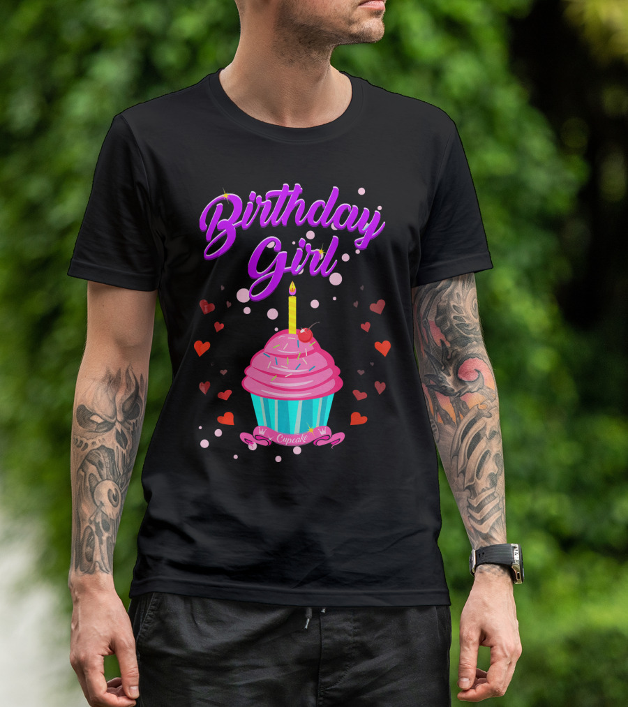 Birthday Girl Cupcake With Heart And Candle T-Shirt