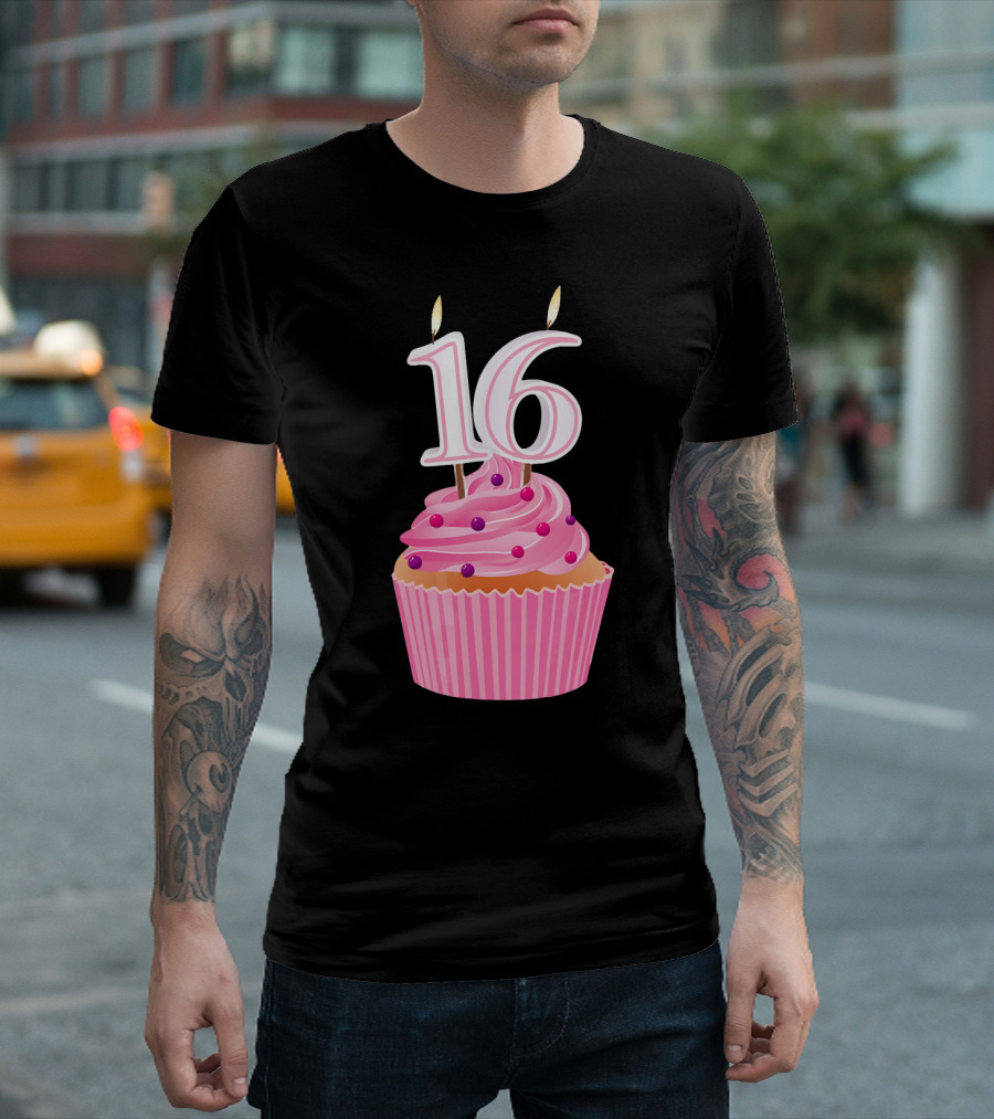 Sweet 16 Birthday Pink Cupcake with Number Candle T-Shirt
